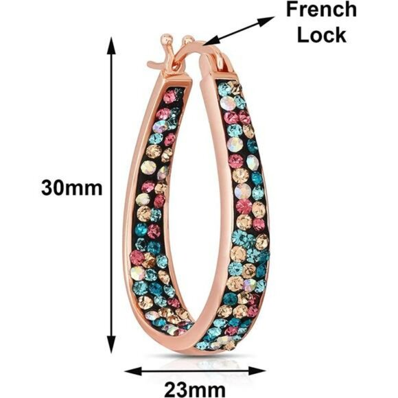 Gold Crystal Hoop Earrings for Women Oval Inside Out Sparkly Hypoallergenic - Picture 3 of 6